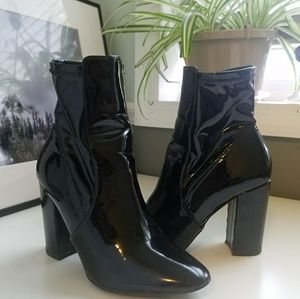 Aldo Pat and Leather Block Heel Boots